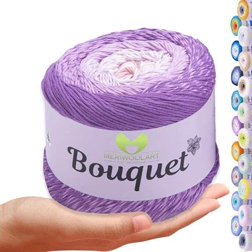 MeriWoolArt Bouquet Baumwollgarn – 100% Baumwolle garn – Häkelgarn & Strickgarn mehrfarbig – 250g, 500m – Ideal für Tücher, Babydecken, Amigurumi, Sommerkleidung & Wohnaccessoires 715