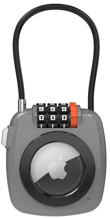 UP Security Zahlenschloss mit AirTag Halterung – Kompatibel mit Apple AirTag, GPS Tracker Halter für Koffer, Rucksack, Schließfach, Gepäck, Reisesicherung, Diebstahlschutz Kabelschloss
