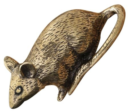 VICASKY Messing- -skulptur Chinesisches -Ornament Mini-glücksratte Für Bücherregal Feng-Shui-skulptur Mit Vintage-Finish Statue Für Heimdekoration Tierfigur Aus Massivem Messing