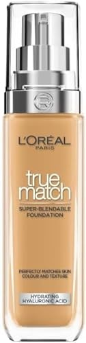L'Oréal Paris Foundation for Face, Skincare Infused with Hyaluronic Acid, True Match Hydrating Liquid Foundation for All Skin Tones, SPF 16, 6W Golden Honey, 30 ml (Pack of 6)