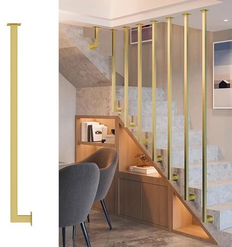 Universelles Treppengeländer für Innen- und Außentreppen, anpassbare Farben/Stile, Metallspindeln für Zuhause, Hotel, Dachboden, Villa, Büro (Gold, 95 cm)
