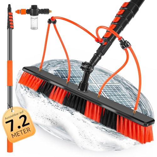 XDOVET Brosse de Lavage télescopique à 4 Trous - 7,2 m - Brosse de Lavage avec Manche télescopique - Barres télescopiques Extensibles - Kit de Nettoyage PV pour Le Nettoyage des fenêtres, Toit de