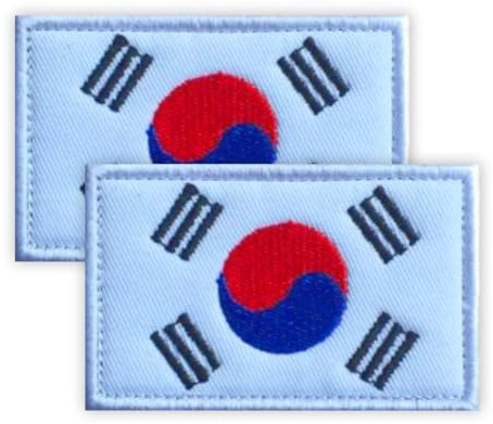 2 Stück Südkorea Patch, 5 × 8 CM gestickte Applique koreanisch Patches mit Haken zurück Tag für Tuch Tasche Hosen Rucksack Cap Baseballkappe Patch South Korea