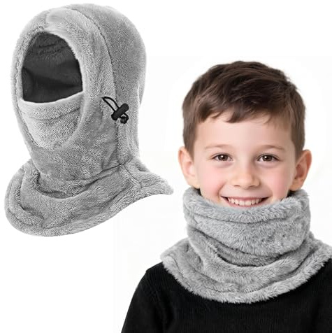 AYPOW Cagoule d'hiver Thermique pour Enfants 3-9 Ans, Multifonction Coupe-Vent Réglable Masque de Ski, Bonnet en Polaire Chaude, Casquette Cache-Cou Tour de Cou écharpe pour Garçons Filles Plein Air