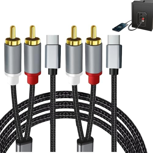Yupaluz 2 PCS Nylon Braided Rca To Usb C Cable,Usb C To Rca Cable 2M,usb C To Aux Red White for Amplifier Hifi Dj Speakers Amplifier Turntable TV Car Stereo