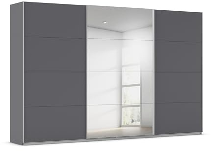 Rauch Möbel KULMBACH, Schwebetürenschrank, Grau metallic, Breite 360 cm | Kleiderschrank mit Schwebetüren, Schiebetüren, 3-türig, mit Spiegel, Zubehör Premium, Schlafzimmer, Jugendzimmer, Garderobe