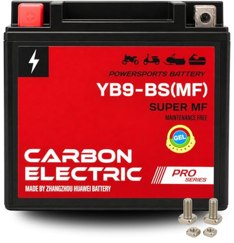 CarbonElectric Motorradbatterie YB9-BS 9Ah 12V GEL Akku – Wartungsfrei Vorgeladen für Roller Quad ATV Scooter