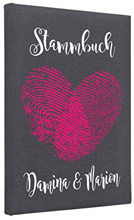 Hochzeitideal Stammbuch der Familie, Familienstammbuch, Buchbinderleinen grau, Nr. 44_A inkl. Personalisierung