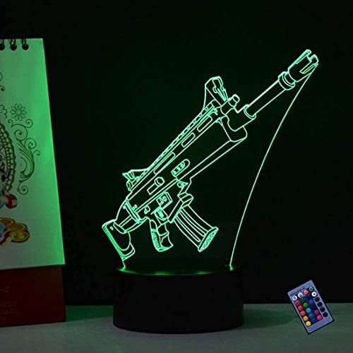 YTDZLTD 3D Waffe Nacht Licht 16 Farben Fernbedienung USB-Strom Touch Schalter Dekor LED Lampe Tisch Lampe Geburtstag Weihnachten Geschenk