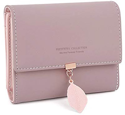 Portefeuille Femme Feuille Exquis Pendentif en PU Cuir, 6 emplacements pour Cartes y Compris 1 fenêtre d'identification 1 Section de Facture et 1 Poche à Fermeture éclair, Mauve Pâle