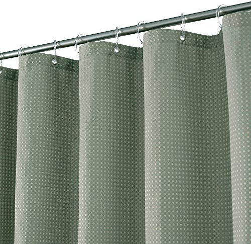 Stall Duschvorhang-Stoff, 91,4 x 182,9 cm, Waffelgewebe, Spa, Hotel, Luxus-Spa, 230 g/m², strapazierfähig, wasserabweisend, salbeigrünes Piqué-Muster, dekorativer Badezimmer-Vorhang, 91,4 x 183,9 cm