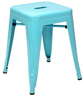 Vaukura Taburete Bajo Oliix – Taburete Bajo Industrial Metálico Brillo (Azul)