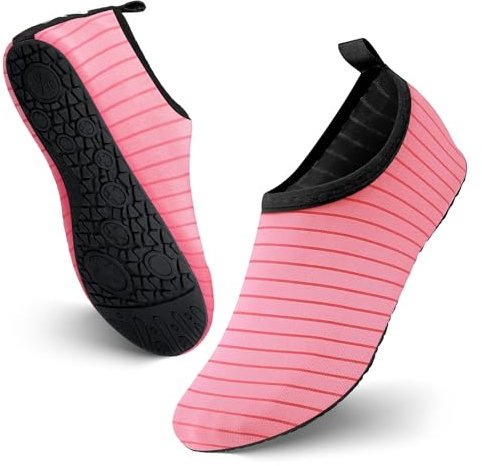 JOTO Chaussure d'eau Water Shoes Aquatiques Homme Femme, Chaussures de Plage de Mer de Piscine Sandales Plastiques, Anti Sable Antidérapant Sèche Vite, sur la Plage ou Yoga -Rose-23CM