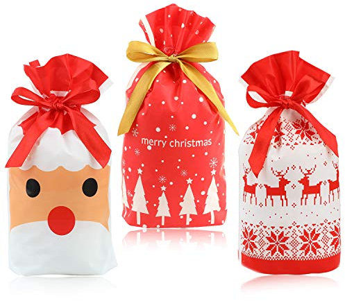 HOWAF Weihnachten Geschenktüte, 30 Stück Weihnachten Süßigkeiten Tüten Wiederverwendbare Weihnachten Geschenkbeutel Kleine Weihnachtstüten Kekstüten Geschenkverpackung Taschen plätzchentüten