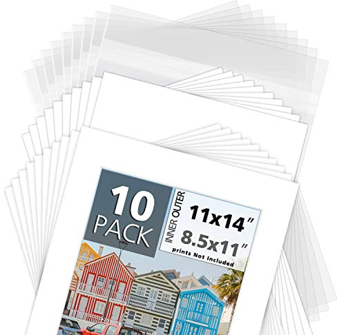 MBC MAT BOARD CENTER, Packung mit 10 vorgeschnittenen 21,6 x 27,9 cm, Weiß, für Bilder, Fotos, Rahmen, Set beinhaltet: 10 weiße Rückwände und 10 transparente Beutel, säurefrei, 4-lagig, weißer Kern