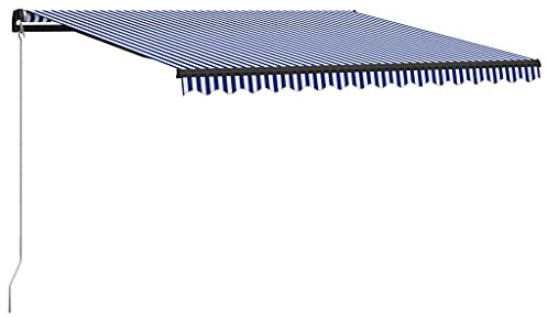vidaXL Tenda da Sole Retrattile Manuale con LED Tendone Avvolgibile Balcone Tendina Parasole Telo Telone Tendaggi Giardino 450x300cm Blu e Bianca
