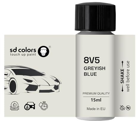 SD COLORS 8V5 Ausbesserungslack, 15 ML, Reparatur-Pinsel, Farbcode 8V5, grau-blau