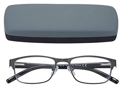 EYEGUARD Lesebrille für Herren, rechteckig, leicht, Metall (Grau, 4.00)