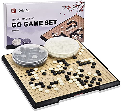 ColorGo 19x19 Go Board Game Set with Large Folding Travel Board (11.3-Inch) and Magnetic Plastic Stones Strategy Weiqi Games
