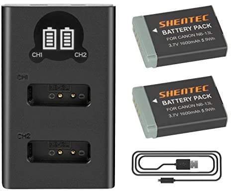 Shentec 2pc Replacement Battery for Canon NB-13L PowerShot G7X SX620, SX720, SX730, SX740, G1 X Mark III, G5 X, G5 X Mark II G7 X Mark III, G9 X, G9 X Mark II et