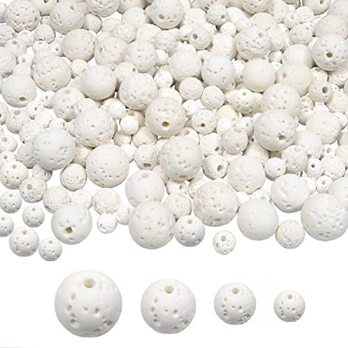 TOAOB 580 Stück Lava Perlen Naturstein Vulkanische Perlen Weiß Energie Bead rund für die Herstellung von Schmuck DIY Armbänder und Halsketten 4 mm 6 mm 8 mm 10 mm