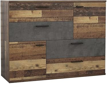 Meubletmoi DEST Kommode 2 Türen 4 Schubladen altes Holz Vintage Dekor Beton