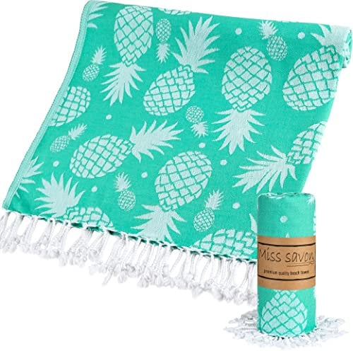 Miss Savon Saunatuch – Ananas Saunahandtuch Baumwolle | 100x180 cm | Strandtuch Handtücher Groß Decke XXL für Sport Fitness Sauna Yoga Matte Badetuch Sporthandtuch (Grün)