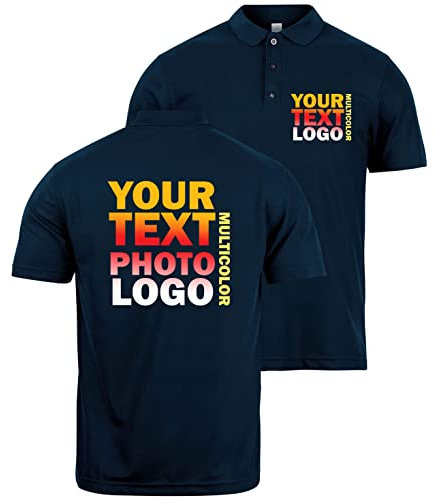 lepni.me Premium Benutzerdefinierte Polo Shirts mit Ihrem Firmenlogo Personalisierte Vorder-und Rückseite Druck für Unternehmen Berufskleidung Uniform Golfliebhaber (XL Navi Blau Mehrfarben)