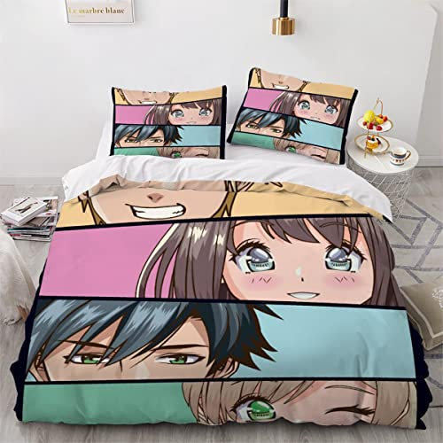 XIWEIER Anime Bettwäsche 135x200 Atmungsaktive Weiche Mikrofaser Manga Bettbezug mit ReißVerschluss Sommer 3 Teilig Bettwäsche Set Für Kinder Bettbezüge und 2 Kissenbezug 80x80 cm