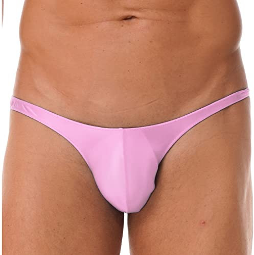 Ranrann Homme Slip de Bain Moulant Brillant Sexy String Maillot Shorty Taille Basse Bikini M-XXL Rose XL