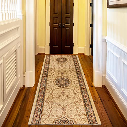 Mazovia Teppich Läufer Flur - Orientalisch Teppichläufer - Kurzflor Flurläufer für Vorzimmer, Schlafzimmer, Küche - ÖKO-TEX Zertifiziert - Meterware Beige - 60 x 175 cm