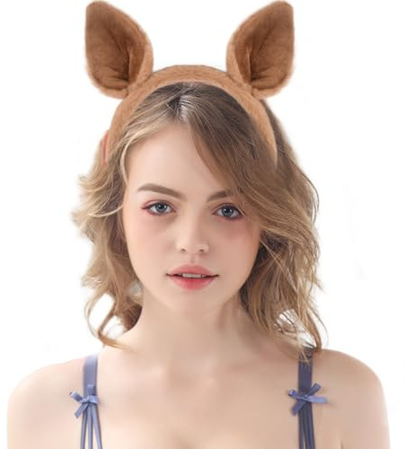 HODRME Plüsch-Pferdeohren Stirnbänder, Halloween, Weihnachten, Festival, Mottoparty, Tier, Cosplay, Kostüm, Unisex, Braun