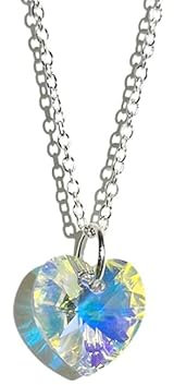 925 silber Halskette mit Herz Anhänger Glas Kristall bunt gelb funkelnd handmade handgemacht