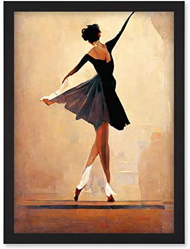 Doppelganger33 LTD Graceful Ballet Dancer In Black Dress Artwork Framed Wall Art Print A4