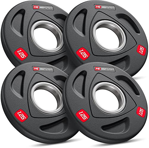 Hop-Sport cast iron weight plates, robust Olympic weight plate set, 4 x 1.25 kg, for long barbells ø 50 mm, non-slip and rubber-coated surface (5kg)