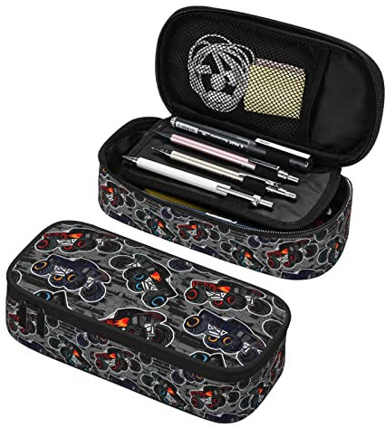 YINGD Monster Trucks Cars Muster Federmäppchen Große Kapazität Multi Fächer Schreibwaren Box Bleistift Tasche Halter Schreibtisch Organizer, farbe, 21.00cm*10.5cm*5.00cm, Schulranzen-Set