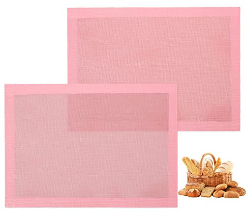 Perforated Baking Mats, 2 PCS Pink Eclair Silicone Mat for Half Sheet, Non-Stick Reusable Oven Liners for Making Bread/Pizza/Pastry/Cookie 11 5/8 x 16 1/2, Sakura Pink