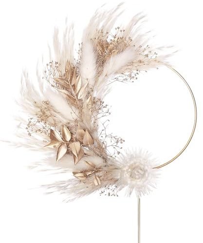 The Baked Studio – Boho-Trockenblumen-Ring-Tortenaufsatz zum Dekorieren von Kuchen für Geburtstage, Babypartys, Taufen und Hochzeiten (Blumenring – Natur)