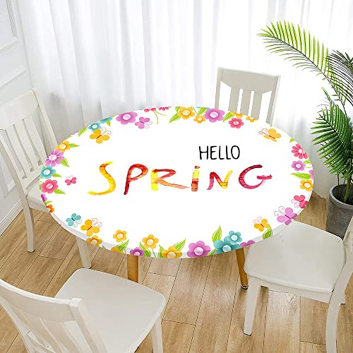 Morbuy Rund Tischdecke Elastisch, Lotuseffekt Tischdecke Abwaschbar Tischdecken Frühling Drucken Gartentischdecke Indoor Outdoor Tischtuch (Durchmesser 70cm,Blumen)