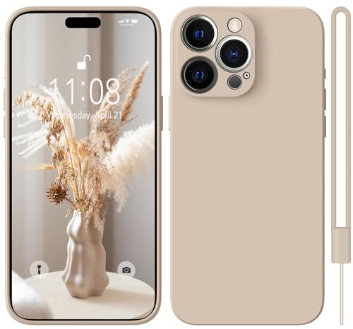 HGH für iPhone 14 Pro Max Hülle Silikon mit Lanyard, Handyhülle für iPhone 14 Pro Max Case Microfiber-Innenfutter Shockproof Kameraschutz Schutzhülle für iPhone 14 Pro Max Hülle Dünn, Khaki