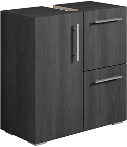 Badezimmer Badmöbel Mars - Schwarz Holz - Unterschrank Badmöbelset Badschrank Schrank Waschbeckenunterschrank