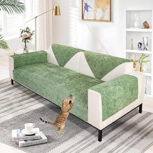 TOPCHANCES Couch Überzug,Sofa Überzug 2023 Neue Universelle rutschfeste Sofa überwurf 1/2/3/4 Sitzer Für L Form Eckcouch Waschbar Sofabezug Hund Katze Kratzschut(Matcha-Grün,90×160cm 1pcs)