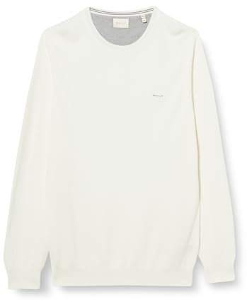 GANT Men's Cotton Pique C-neck Pullover Sweater , Eggshell,L
