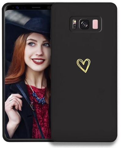 POUHYE Handyhülle für Samsung Galaxy S8 Hülle, Soft Silikon Case mit Herz, Kameraschutz und Bildschirmschutz, Ultra Dünn Stoßfest Anti-Rutsch Schutzhülle für Samsung Galaxy S8 Schwarz