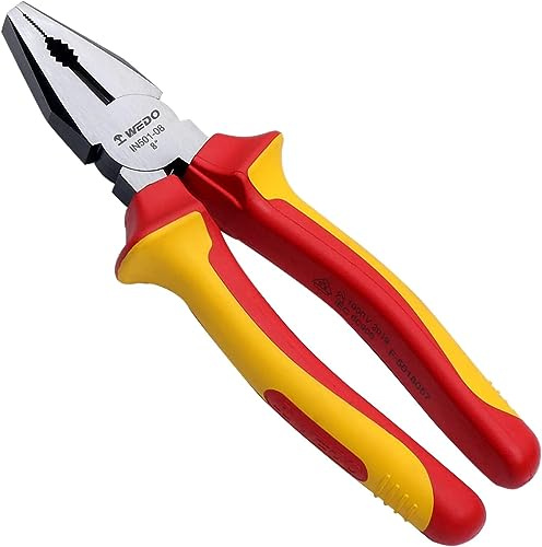 WEDO Insulated Linesman Pliers 7, Combination Pliers with Anti-Slip Handles,Engineers Plier,CR-V, VDE 1000V, Jaw Hardness HRC 58-63, Length 175mm