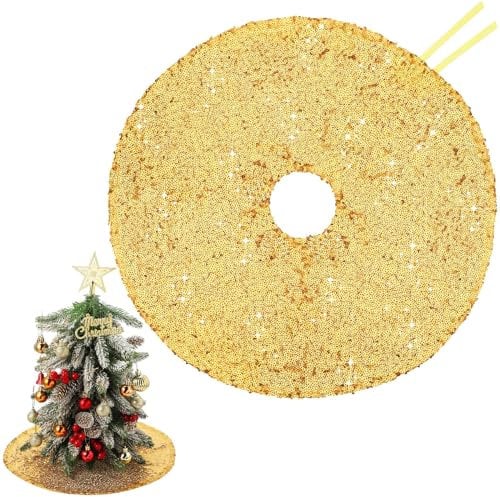 Hanaive 15 Inch Gold Mini Tree Skirt for Small Trees, Christmas Decor