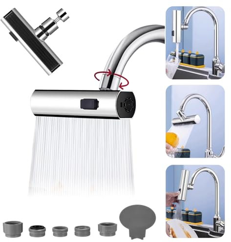 Towwoo Wasserfall-Küchenhahn, 360° Drehbar, 3-Sprühmodus, Universal Wasserhahn Strahlregler, Multifunktionaler Wasserhahn Sprühkopf Küche, Edelstahl Wasserhähne Aufsatz