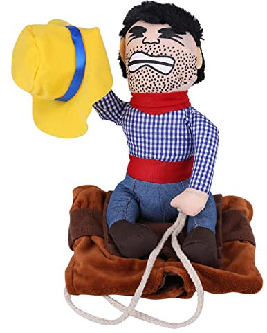JOROBURO Cowboy-Reiter-Hundekostüm, Neuartige Halloween-Haustierkostüme, Lustige Ritter-Reitkleidung mit Puppe und Hut, Haustier-Cosplay, Cooles Outfit, Party, Weihnachten, Bekleidung für