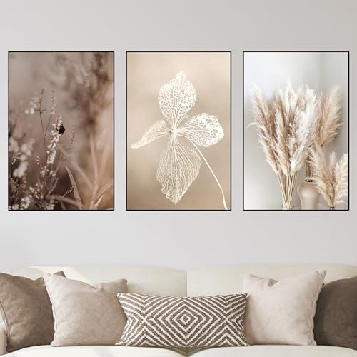 VTRXEG Pampasgras Bilder Poster Set,Beige Pampas Wandbilder Poster Moderne Nordic Wand Deko Bilder,Für Wohnzimmer Wanddekoration Ungerahmt (B,3x70x100cm)