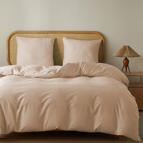 MR&HM Bettwäsche 200x220 3-teilig Baumwolle - Bettwäscheset aus 100% Baumwolle 200 x 220 x 1 Plus Zwei Kissenbezüge 80 x 80 mit Reißverschluss, weiche und komfortable Bettwäsche, Beige